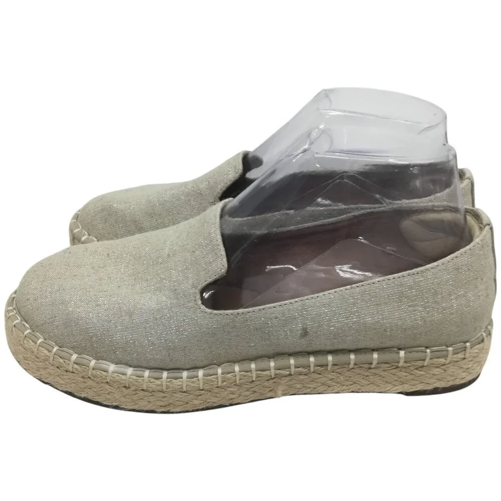 Joie Cara Metallic Gold Beige Espadrille Shoes Size 7.5 Platform Woven Slip-On